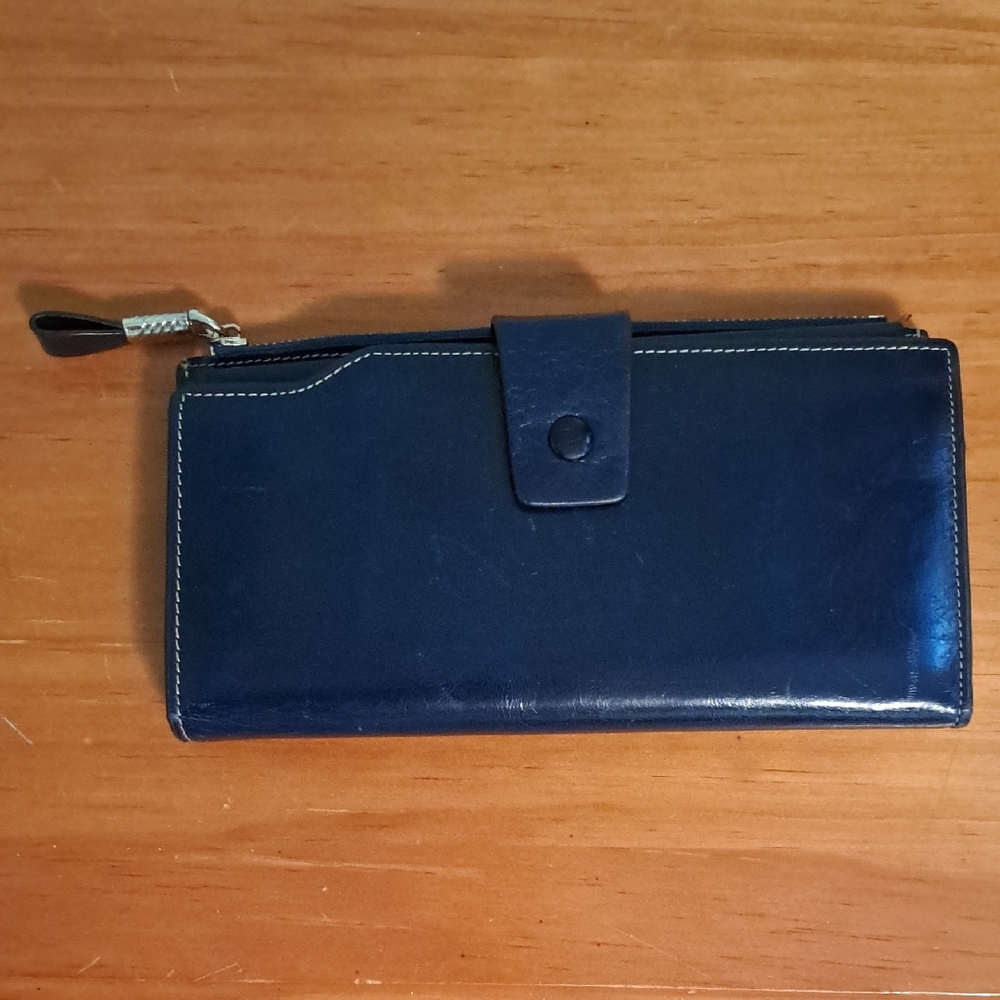 Navy Blue Leather Wallet Credit Card Holder Checkbook Coin Cash 7.25x4"
